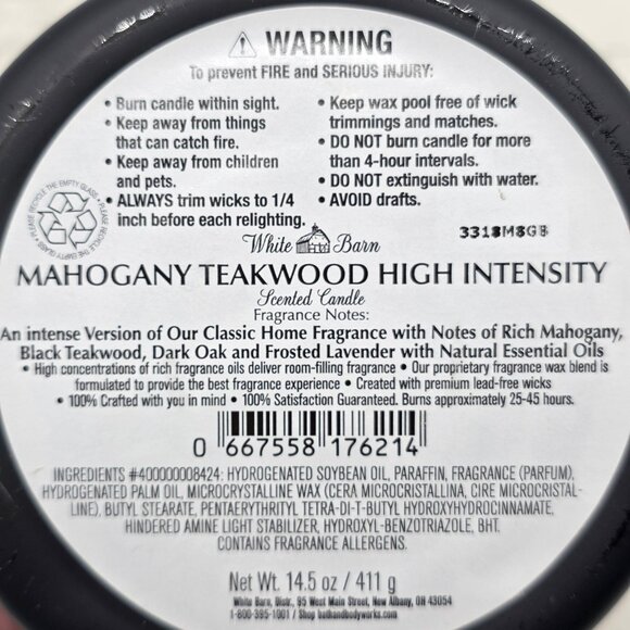 Bath Body Works White Barn Candle Mahogany Teakwood High Intensity 3 Wick 14.5oz - Picture 4 of 6